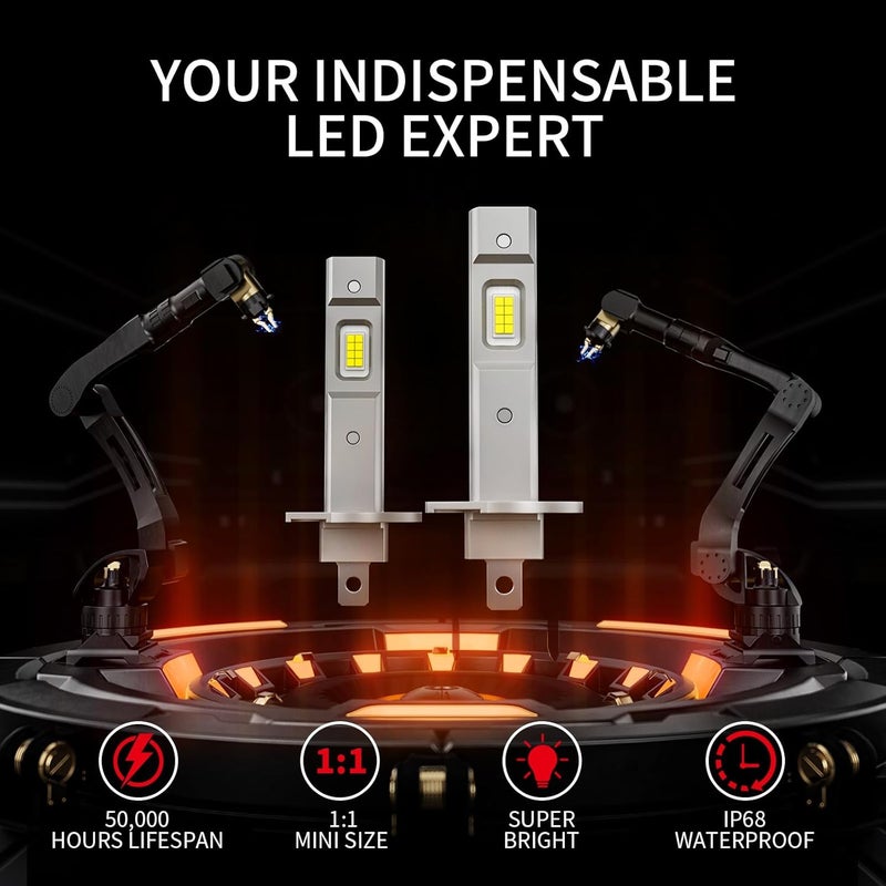 FANTELI 𝖧𝟣 Bulbs, 34000LM 800% Brighter 1:1 Size, Backup Plug and Play 6500K Cool White, IP68 Waterproof, Pack of 2, Interior Off Road Lights - Image 4